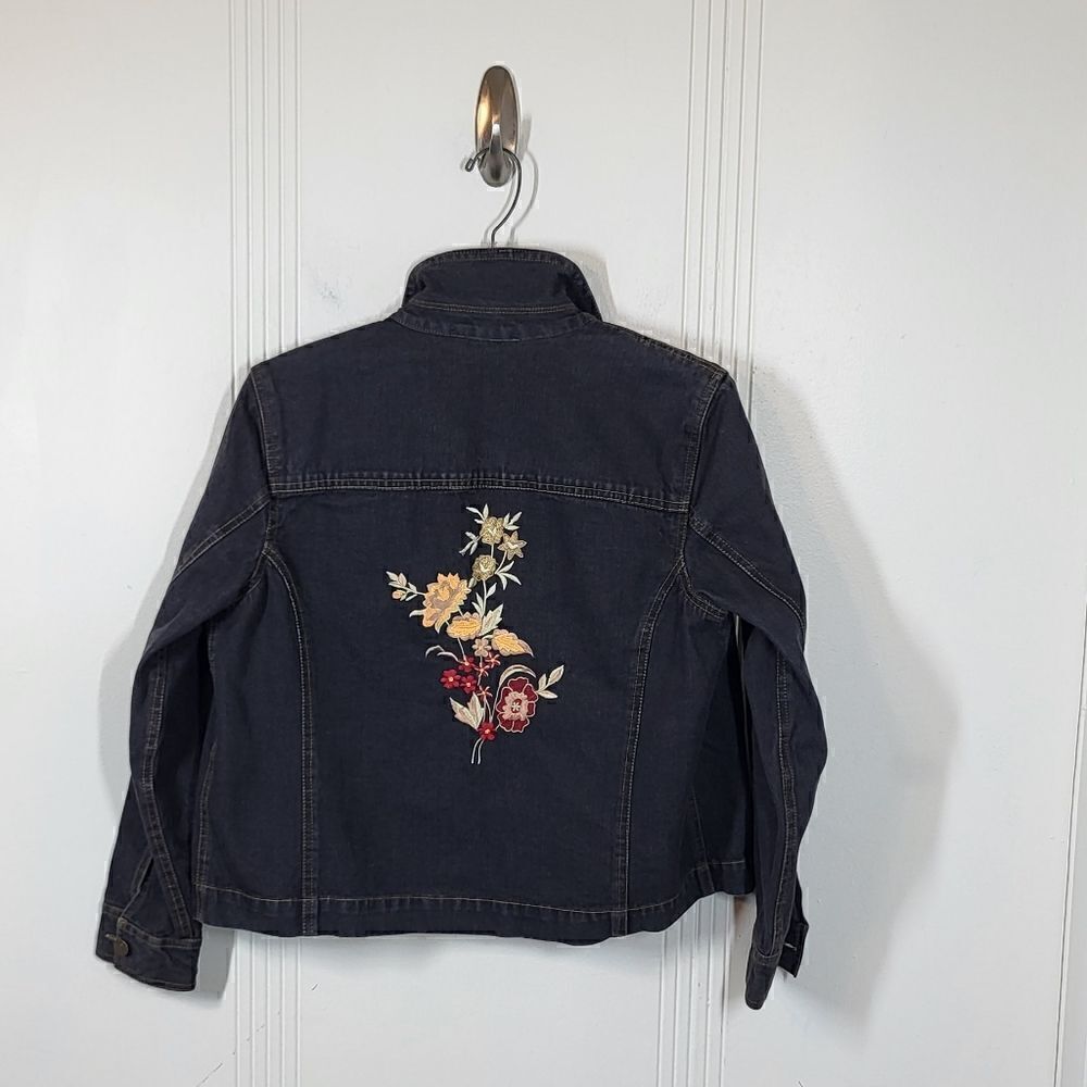 Coldwater Creek Denim Embroidered Flowered Jean Jacket - Picture 6 of 9